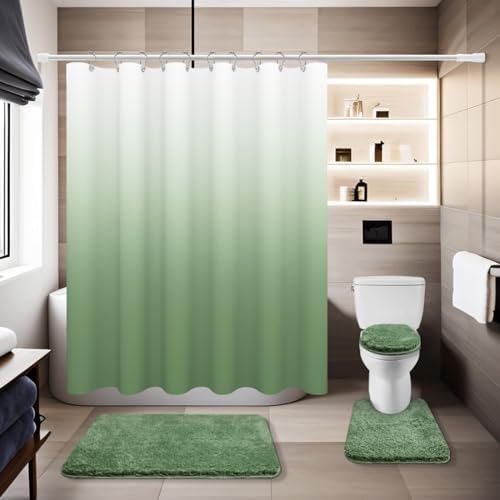 Luxury 4-Piece Bathroom Set with Waterproof shower curtain Soft Rugs