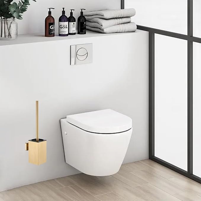 Stainless Steel Square Toilet Brush with Holder and Lid