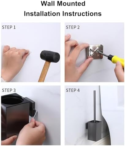 Stainless Steel Toilet Brush and Holder Set with Lid Modern Black Design