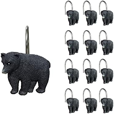 Sunlit Black Bear Shower Curtain Hooks 12 Pack
