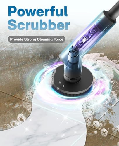 HOTO Electric Spin Scrubber with Long Handle and 6 Brush Heads