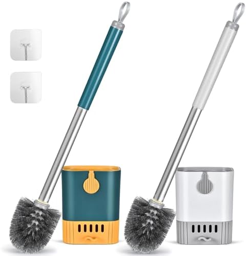 Flexible Toilet Brush with Wall Mount Holder 2 Pack Blue White