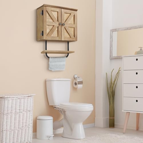Rustic Farmhouse Bathroom Wall Cabinet Over the Toilet with Towel Bar