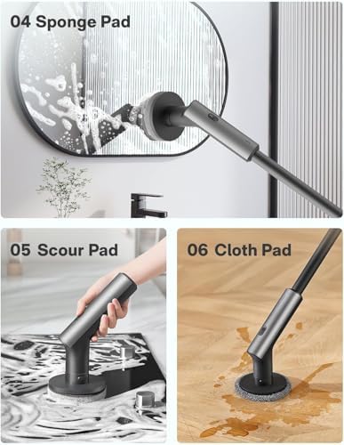 HOTO Electric Spin Scrubber with Long Handle and 6 Brush Heads