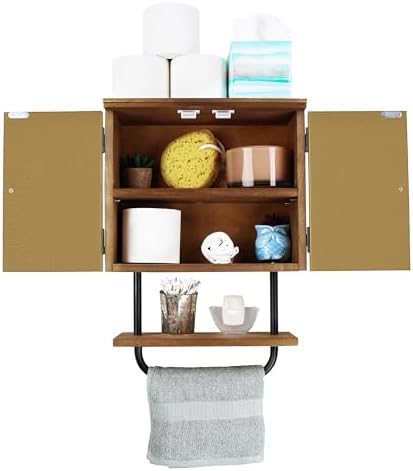 Rustic Farmhouse Bathroom Wall Cabinet Over the Toilet with Towel Bar