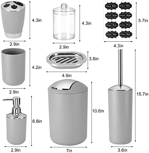 8-Piece Bathroom Accessory Set with Labels Gray