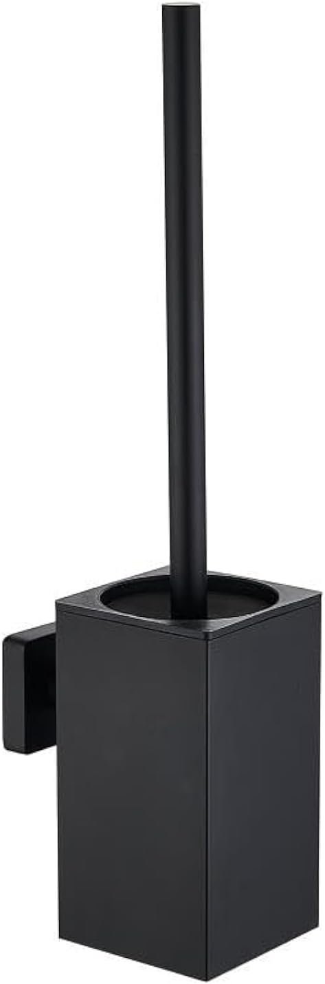 Stainless Steel Toilet Brush and Holder Set with Lid Modern Black Design