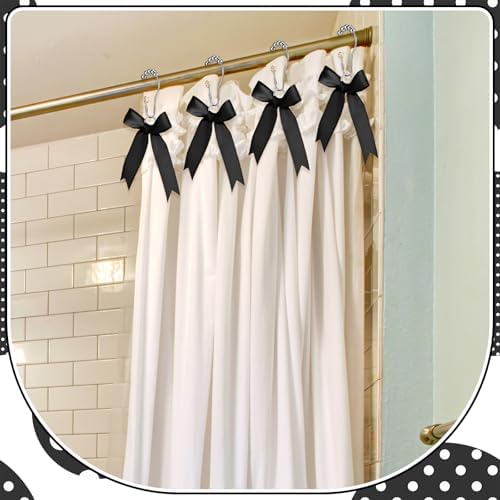 12-Piece Set Black Bow Shower curtain Hooks for Modern Bathroom Design