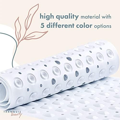 TranquilBeauty Non-Slip Bath Mat with Suction Cups 40x16in White Extra Long
