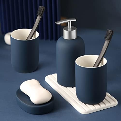 Blue Ceramic Bathroom Accessory Set 4 Pieces