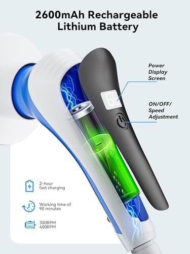 Electric Spin Scrubber Cordless with 8 Replaceable Brush Heads