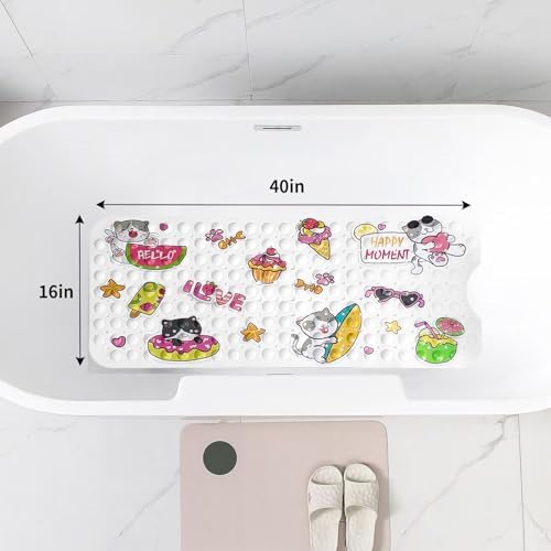 FLMHT Cartoon Bathtub Mat with Suction Cups and Drain Holes