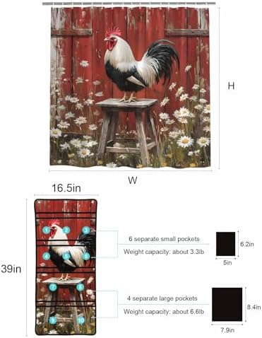 ZFUNCING Rustic Farmhouse Shower Curtain Set with 10 Pockets