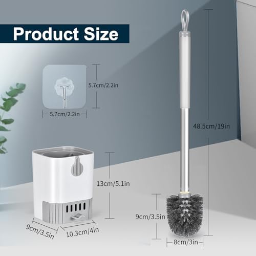 Flexible Toilet Brush with Wall Mount Holder 2 Pack Blue White