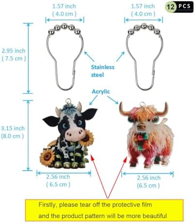Cute Cow Metal Shower Curtain Hooks Set