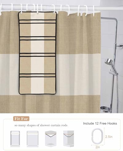 ZFUNCING Shower Curtain with Mesh Organizer and Hooks