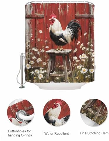 ZFUNCING Rustic Farmhouse Shower Curtain Set with 10 Pockets