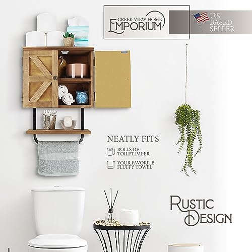 Rustic Farmhouse Bathroom Wall Cabinet Over the Toilet with Towel Bar