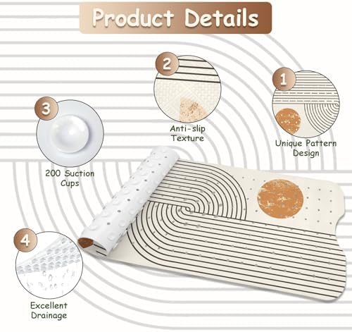 Non Slip Bath Mat with Suction Cups 40x16 Inch
