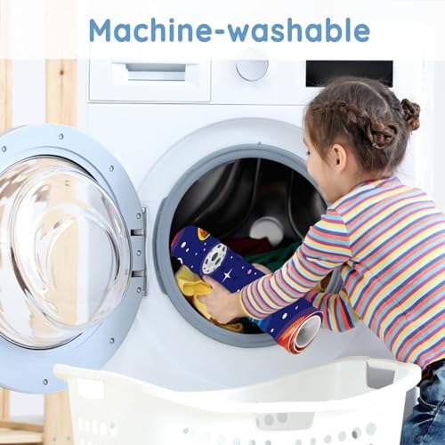 KINUUIS Bathtub Mat for Kids Blue Outer Space Design Non-Slip Washable