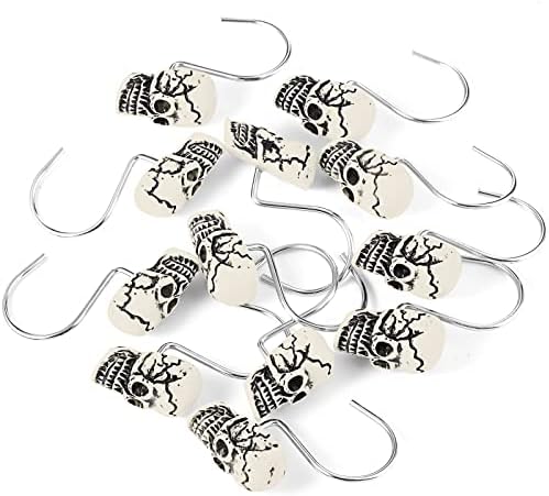 Jetec 12 Pcs Skull Shower Curtain Hooks Halloween Decorative Rings