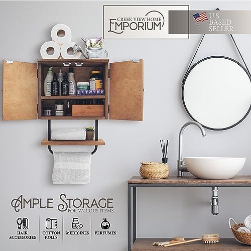 Rustic Farmhouse Bathroom Wall Cabinet Over the Toilet with Towel Bar