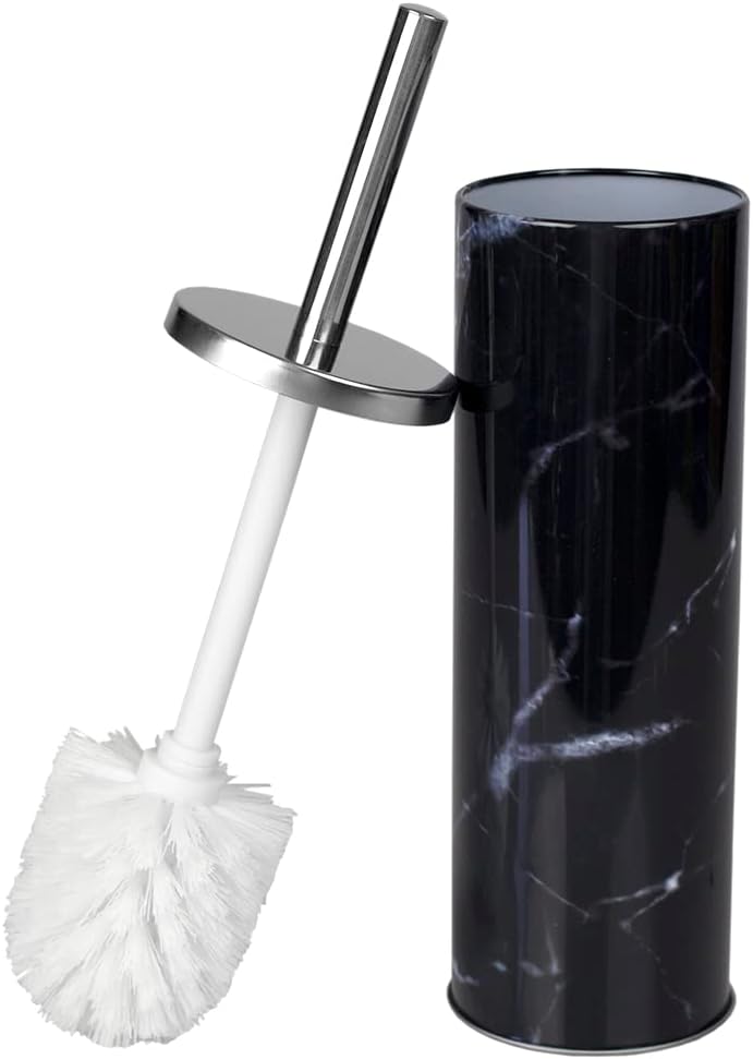 Bath Time Made Perfect The HomeBasics Black Faux Marble Toilet Brush Holder