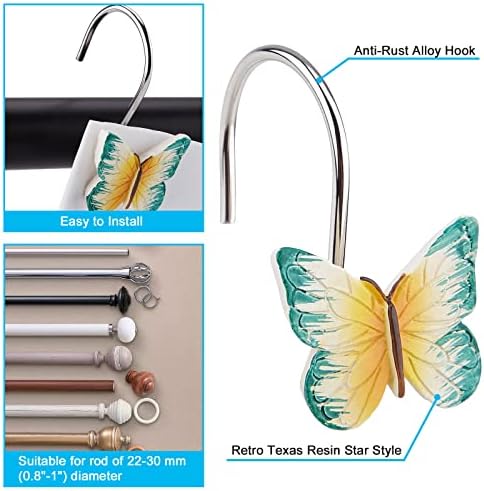 AGPTEK 12PCS Butterfly Decorative Resin Hooks for Shower Curtain