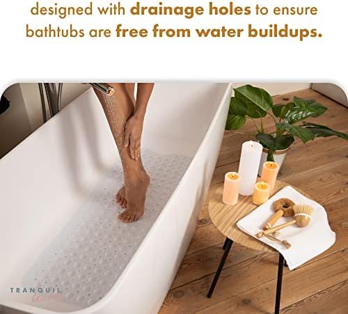 TranquilBeauty Non-Slip Bath Mat with Suction Cups 40x16in White Extra Long