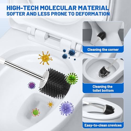 Toilet Brush Set Silicone with Stainless Steel Handle