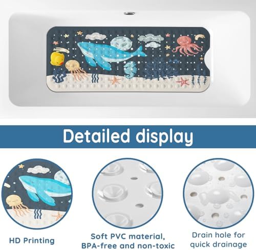 Lnond Baby Bath Mat Non Slip Cartoon Whale 40x16 Inch