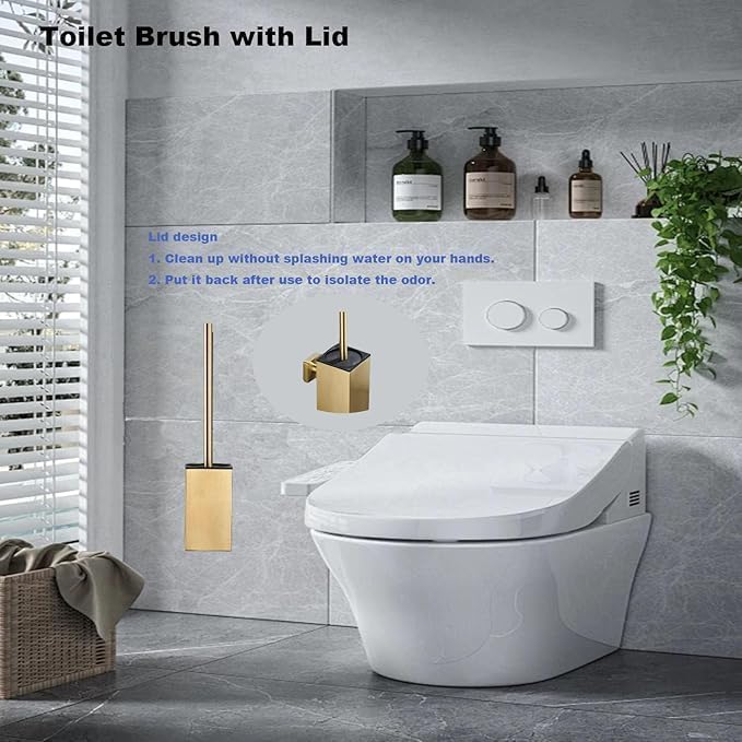 Stainless Steel Square Toilet Brush with Holder and Lid