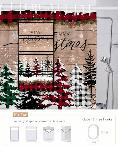 Stylish Mesh Shower Organizer with 10 Pockets Waterproof Leopard Christmas Tree Bath Curtain