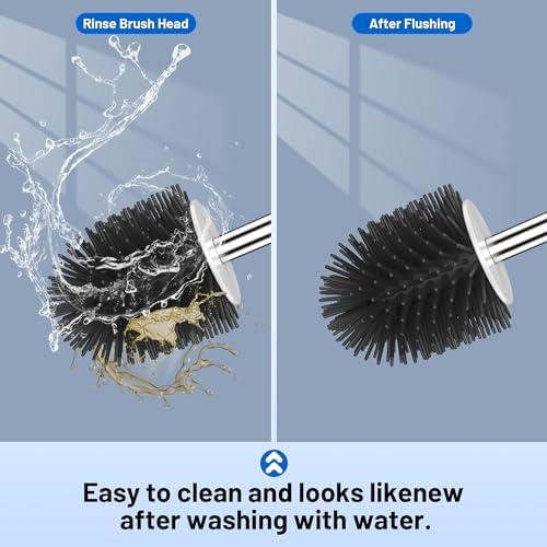 Toilet Brush Set Silicone with Stainless Steel Handle