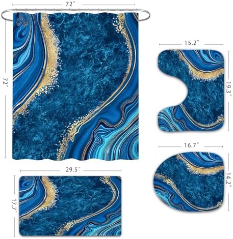 Gibelle 4 Pcs Luxury Marble Shower Curtain Set