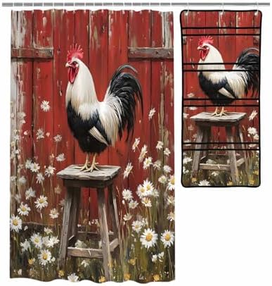 ZFUNCING Rustic Farmhouse Shower Curtain Set with 10 Pockets