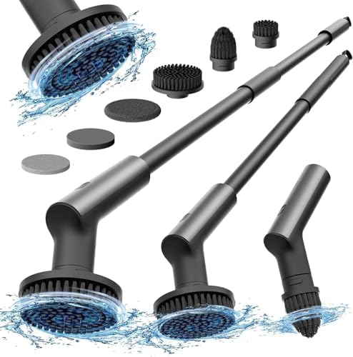 HOTO Electric Spin Scrubber with Long Handle and 6 Brush Heads