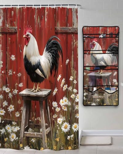 ZFUNCING Rustic Farmhouse Shower Curtain Set with 10 Pockets