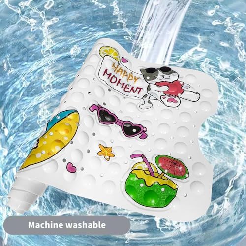 FLMHT Cartoon Bathtub Mat with Suction Cups and Drain Holes