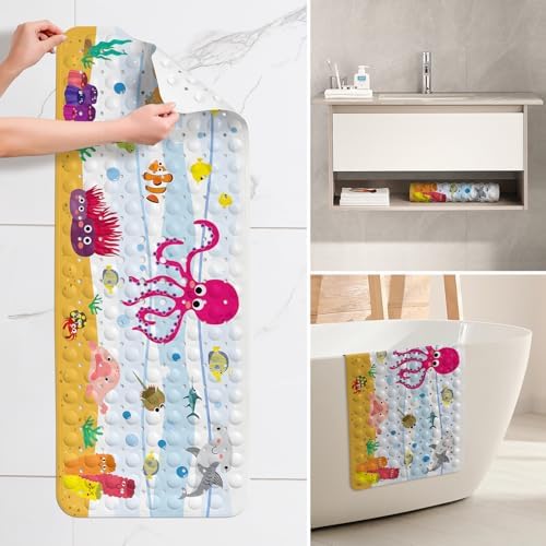 Yolife Kids Bath Mat Adventure 40x16in Suction-Cool Design for toddlers