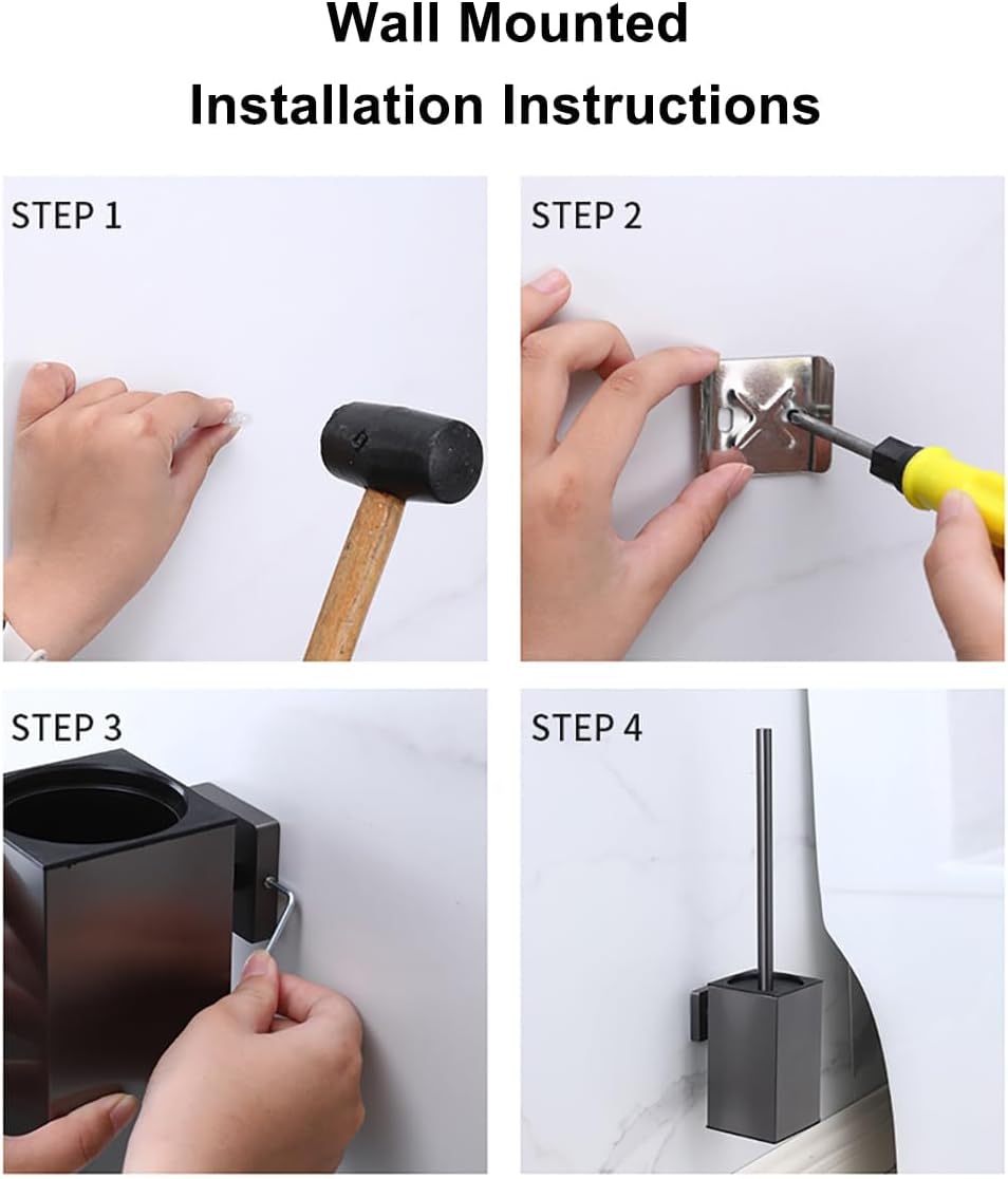 Stainless Steel Toilet Brush and Holder Set with Lid Modern Black Design