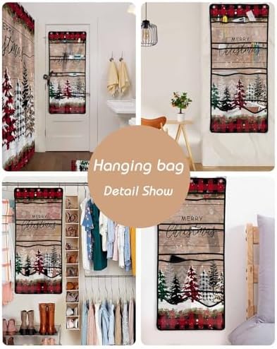 Stylish Mesh Shower Organizer with 10 Pockets Waterproof Leopard Christmas Tree Bath Curtain
