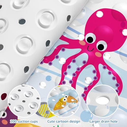 Yolife Kids Bath Mat Adventure 40x16in Suction-Cool Design for toddlers