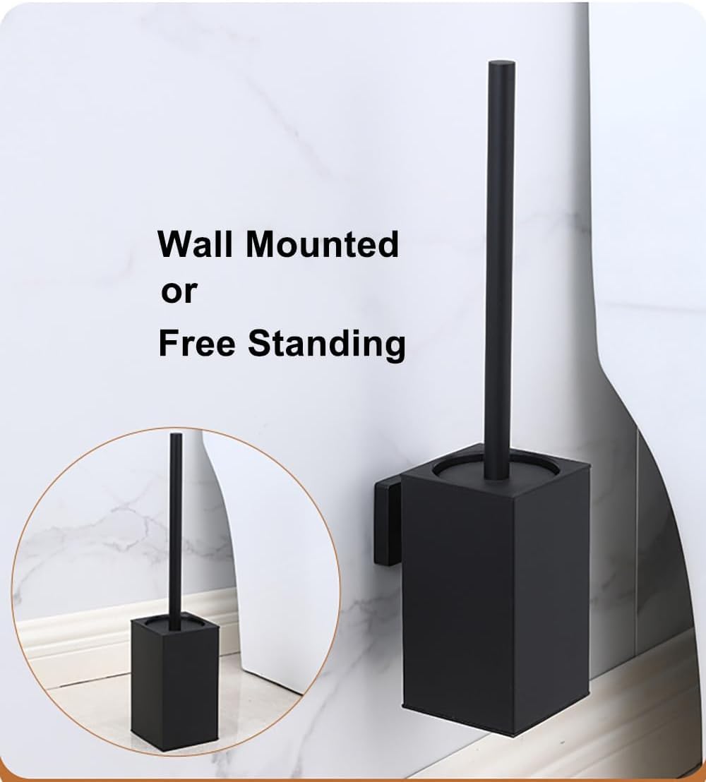 Stainless Steel Toilet Brush and Holder Set with Lid Modern Black Design