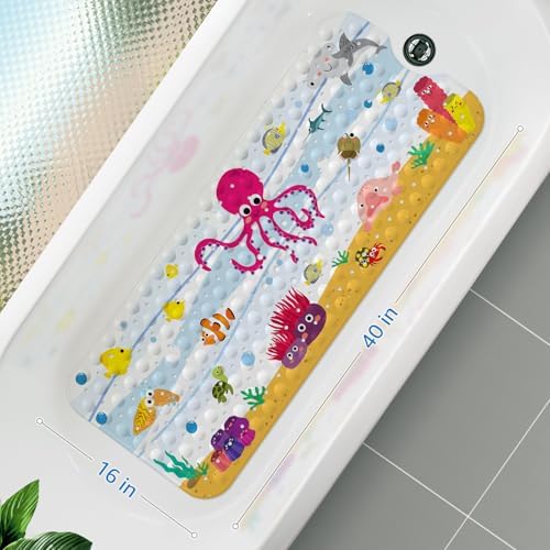 Yolife Kids Bath Mat Adventure 40x16in Suction-Cool Design for toddlers
