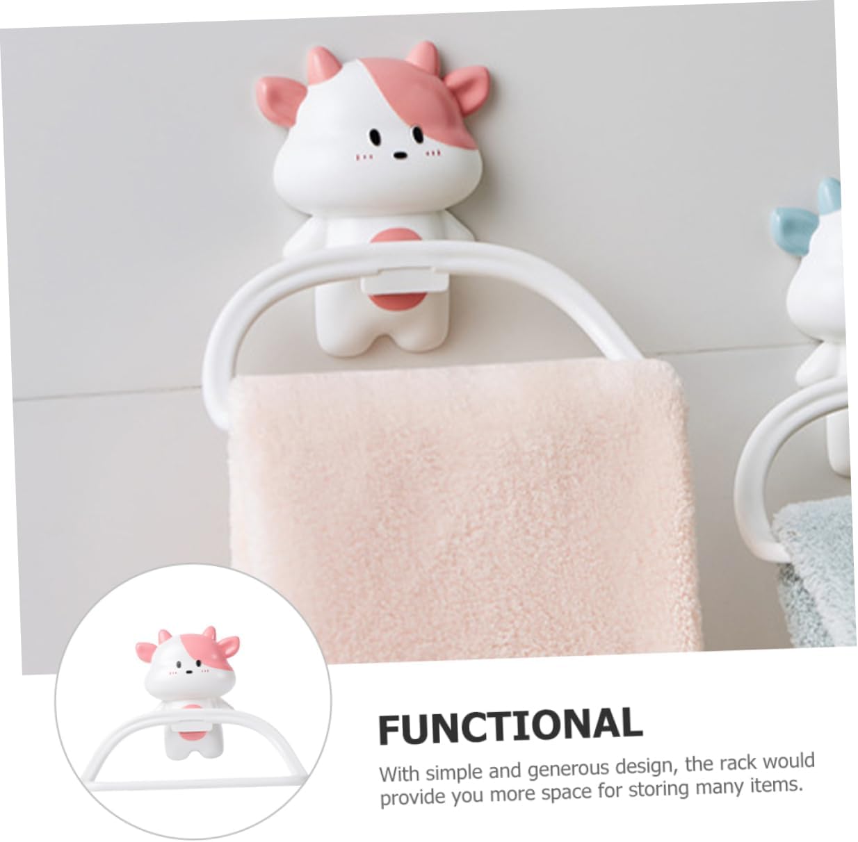Cartoon Cow Wall Mounted Towel Rack No Drill Suction Cup Holder