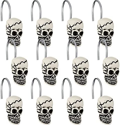 Jetec 12 Pcs Skull Shower Curtain Hooks Halloween Decorative Rings