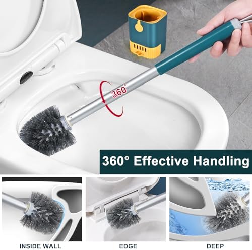 Flexible Toilet Brush with Wall Mount Holder 2 Pack Blue White