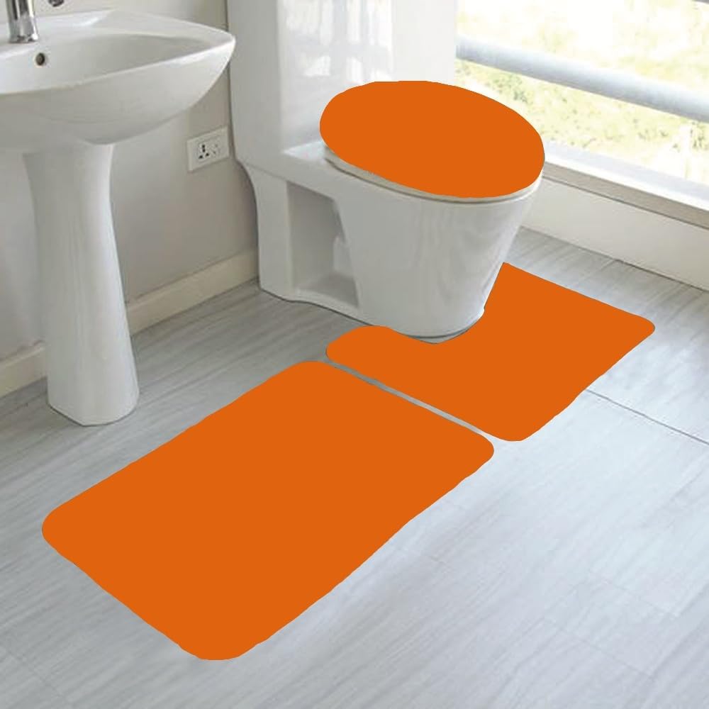 Bath Mat Set with Lid Cover 3-Piece with Skid-Resistant Backing
