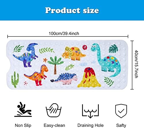GDV Baby Bath Mat 40x16 Inch Non Slip Dinosaur